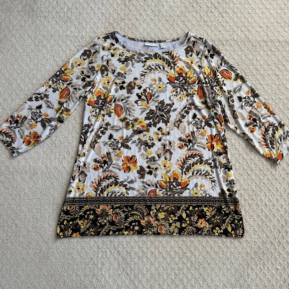 Susan Graver Floral Print Liquid Knit 3/4 Sleeve Bateau Neck Tunic 1X Casual - Picture 2 of 13